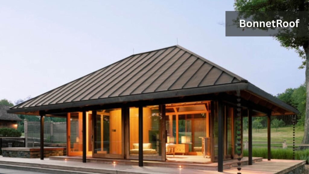 Bonnet roof with metal panels on modern house LegendsGA