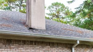 Exterior wall cracks near roofline due to foundation shifting