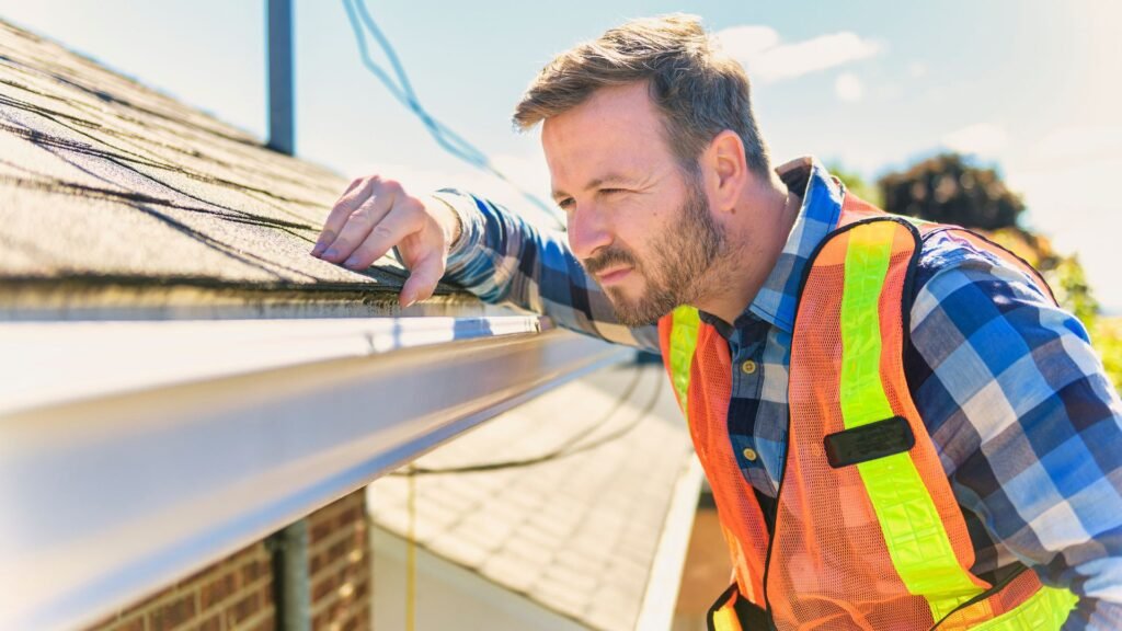 Home inspector reviewing roofing condition