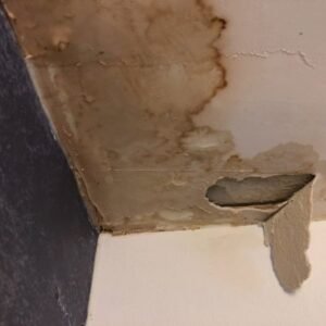 Ceiling with water damage, leak repair by Legends Restoration and Group