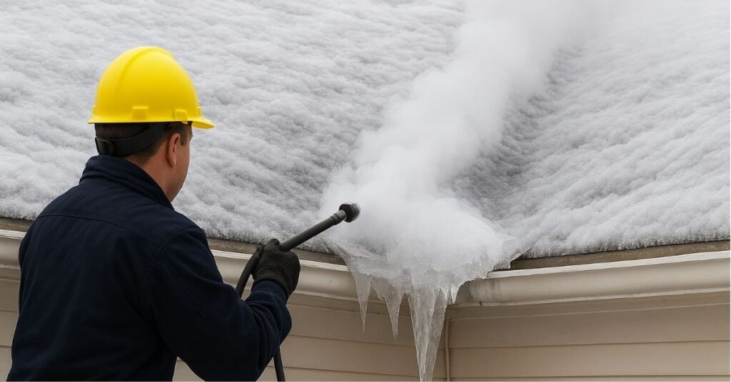 Professional ice dam removal using steam to protect roofing systems in Snellville Georgia-ice dam