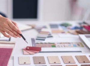 Interior designer selecting color palettes and materials