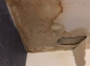 Ceiling with water damage, leak repair by Legends Restoration and Group